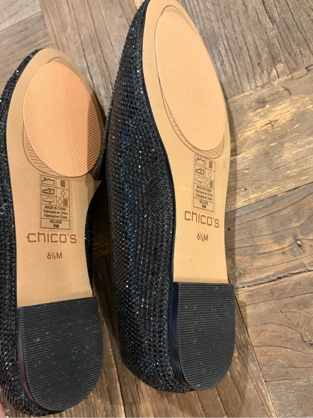 Chico's Heloise Black Rhinestone Sparkle Loafer Flats - Size 6.5